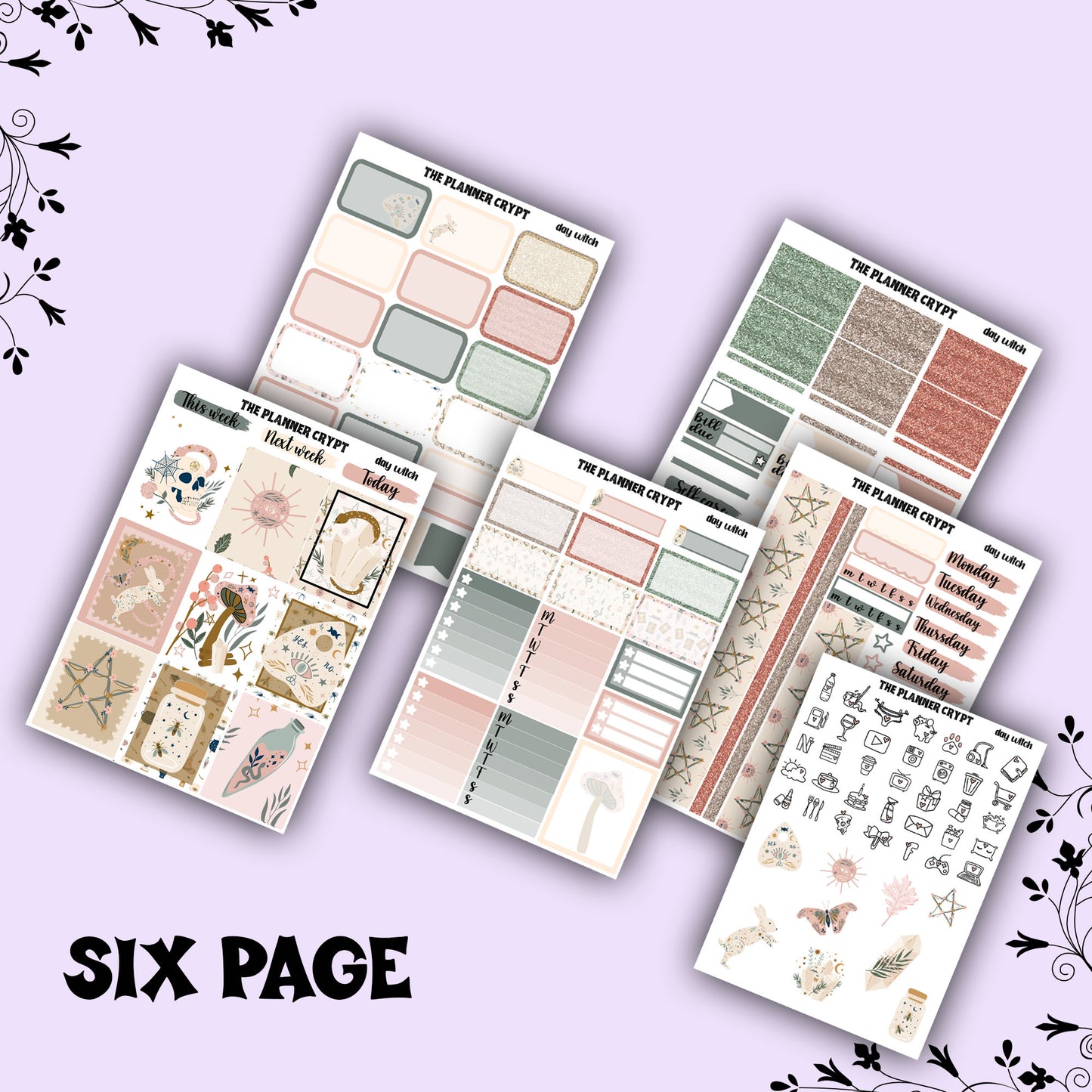 weekly planner sticker kit, gothic stickers, witch stickers, mystical stickers, celestial stickers, vertical planner