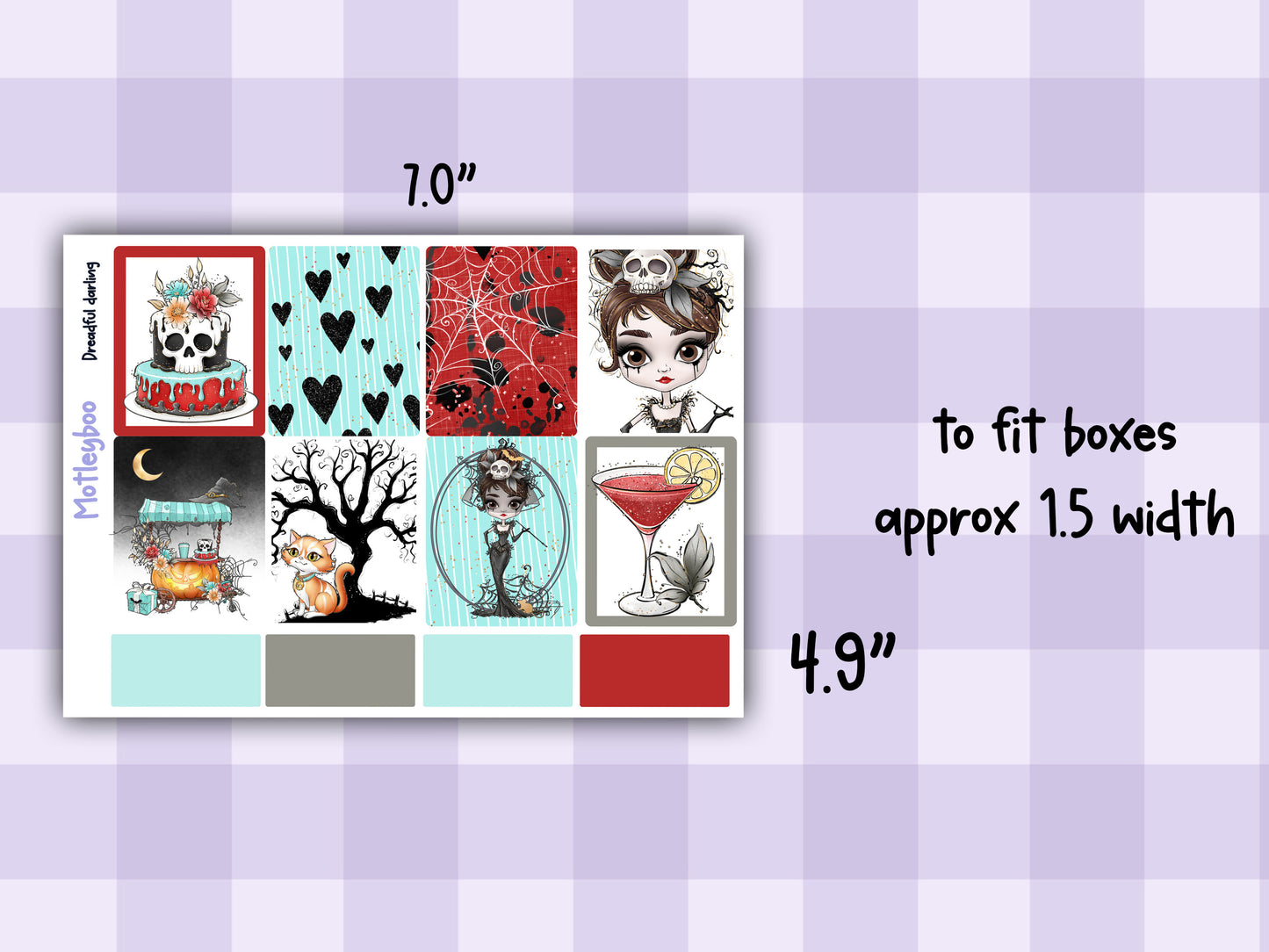 Vertical weekly planner kit, Spooky Halloween vibe, Gothic planning. dreadful darling
