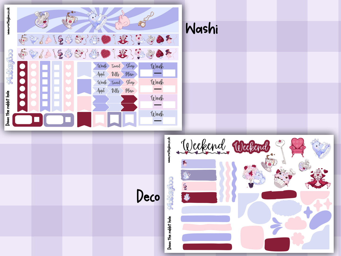 Down the rabbit hole weekly planner sticker kit, journaling, vertical planner, Alices adventures in wonderland themed, whimsical planner