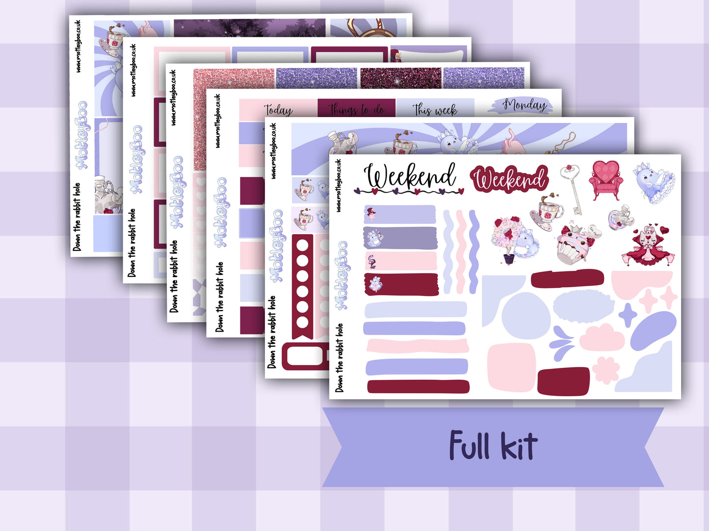 Down the rabbit hole weekly planner sticker kit, journaling, vertical planner, Alices adventures in wonderland themed, whimsical planner