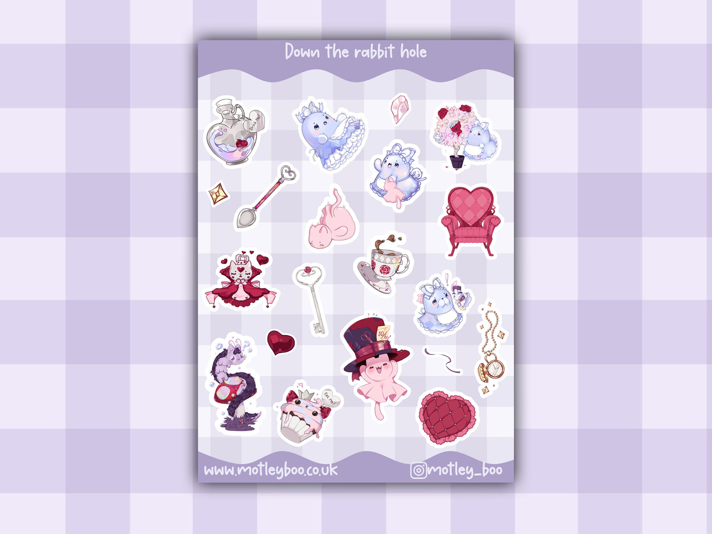 Down the rabbit hole Sticker sheet, gifts for book lovers, Alices adventures in wonderland theme, cute and spooky bookish gift, book club