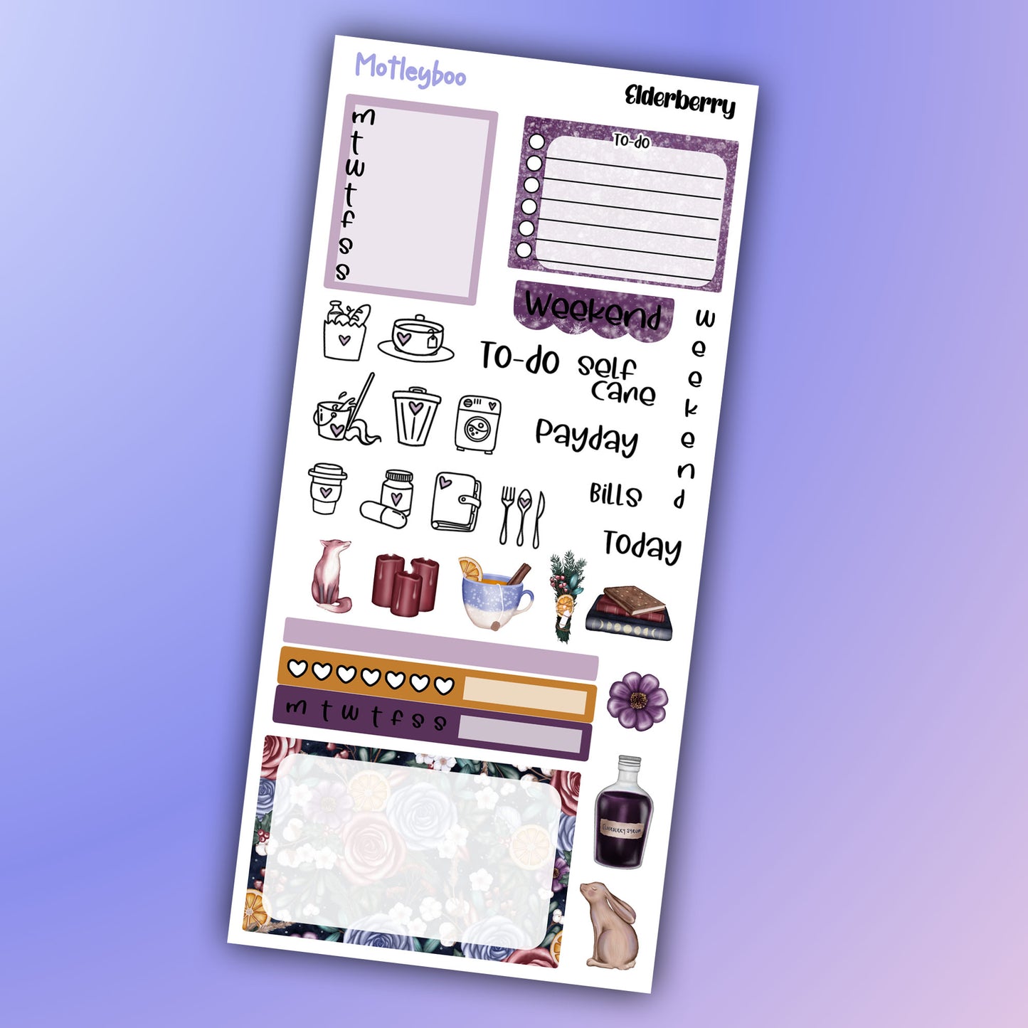 Elderberry hobonichi weekly sticker kit, winter stickers