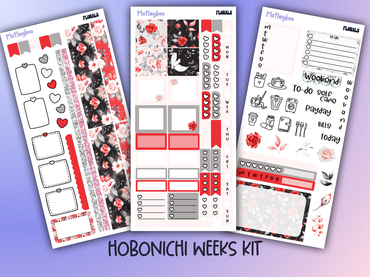 Hobonichi weeks, weekly sticker kit, hobonichi planner, florals