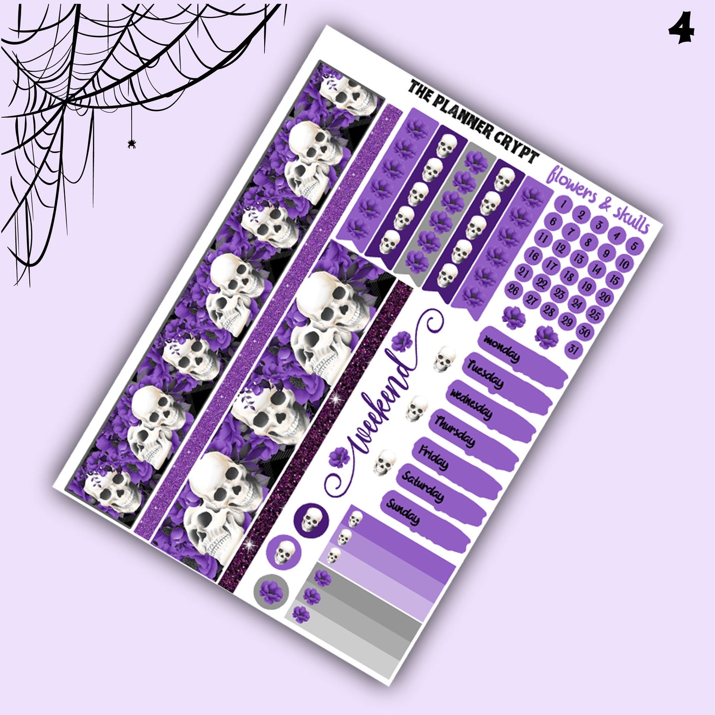 weekly planner kit, planner stickers, skull stickers, floral stickers, vertical planner, flower stickers, goth planner kit, pretty stickers