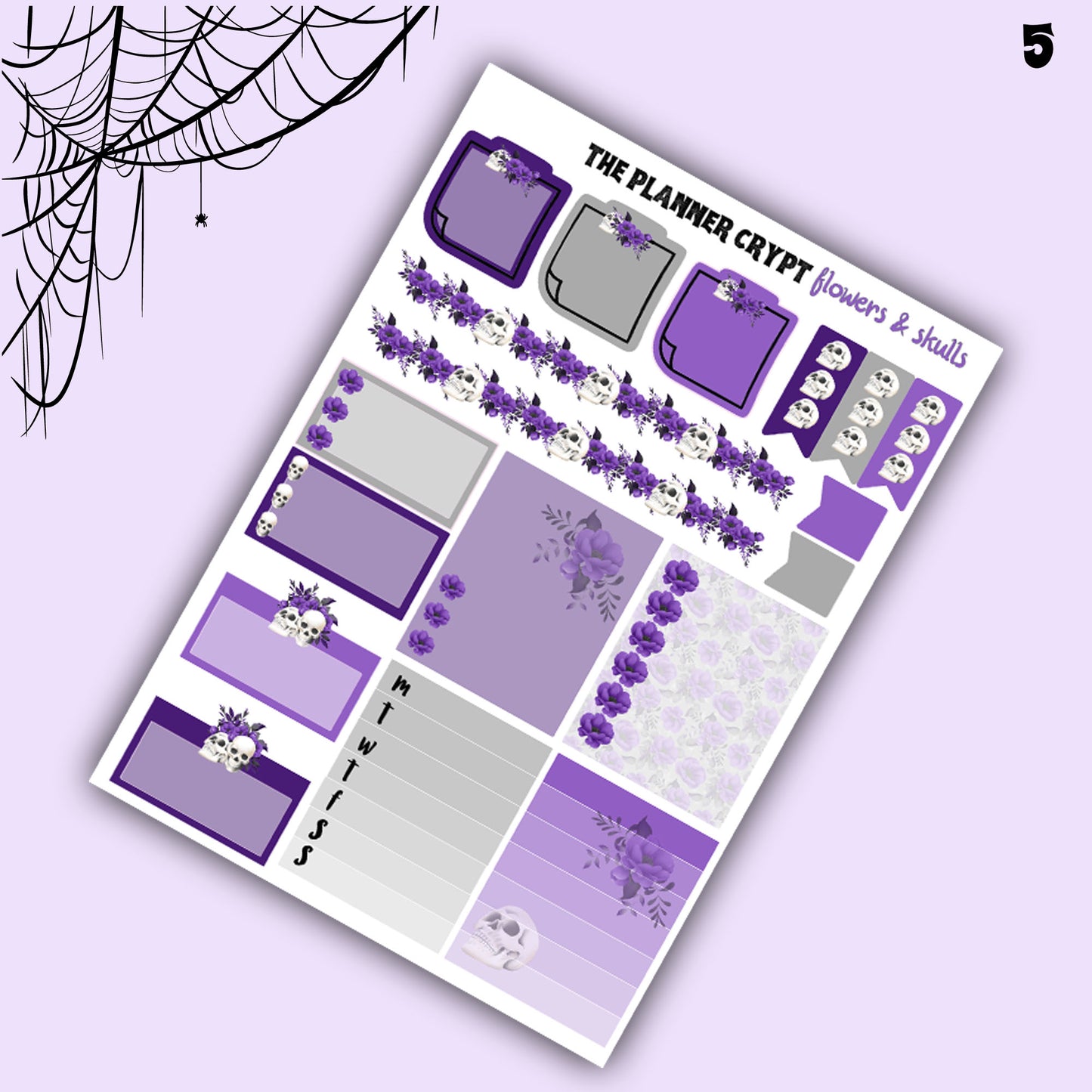 weekly planner kit, planner stickers, skull stickers, floral stickers, vertical planner, flower stickers, goth planner kit, pretty stickers