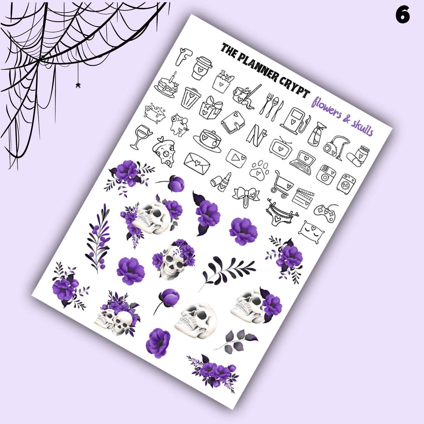 weekly planner kit, planner stickers, skull stickers, floral stickers, vertical planner, flower stickers, goth planner kit, pretty stickers