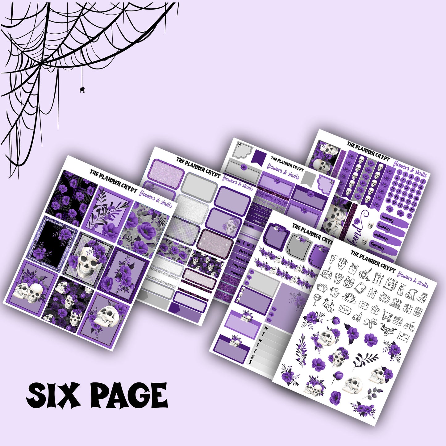 weekly planner kit, planner stickers, skull stickers, floral stickers, vertical planner, flower stickers, goth planner kit, pretty stickers