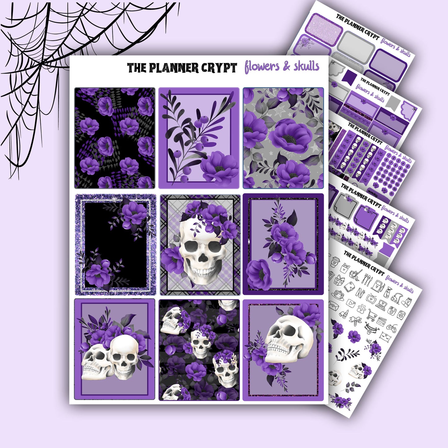 weekly planner kit, planner stickers, skull stickers, floral stickers, vertical planner, flower stickers, goth planner kit, pretty stickers