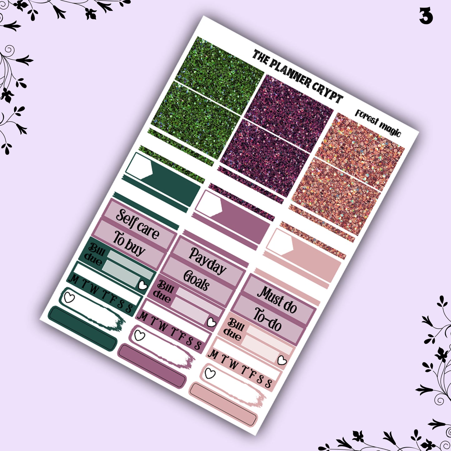 weekly planner sticker kit, planner stickers, goth stickers, spooky sticker kit, vertical planner, magical stickers, forest magic