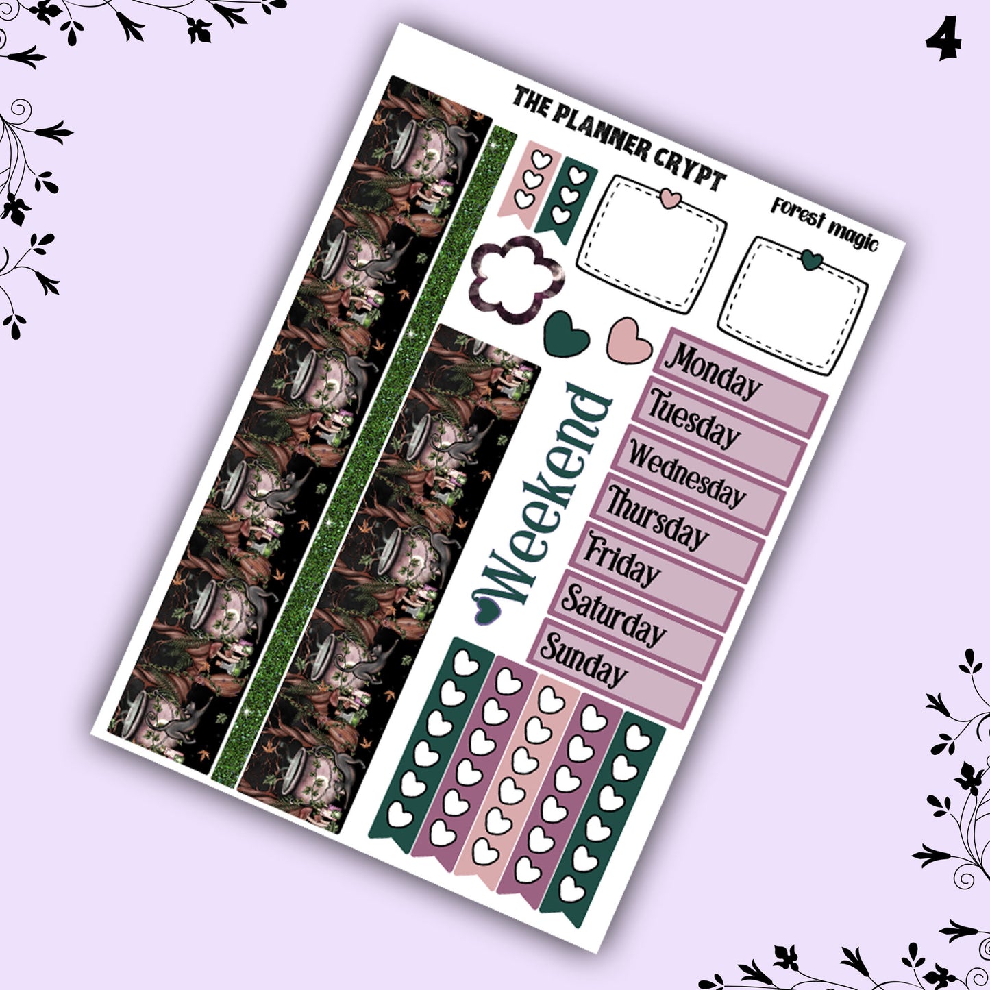 weekly planner sticker kit, planner stickers, goth stickers, spooky sticker kit, vertical planner, magical stickers, forest magic