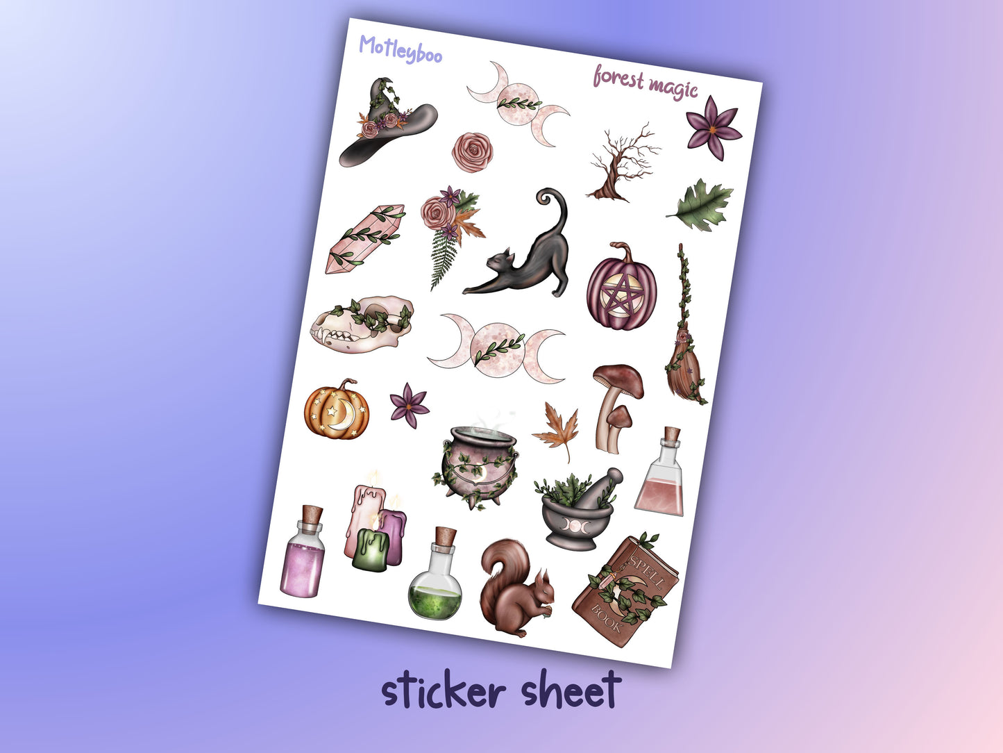sticker sheet, planner stickers, vertical planner cute stickers, goth stickers, witch stickers, spooky stickers
