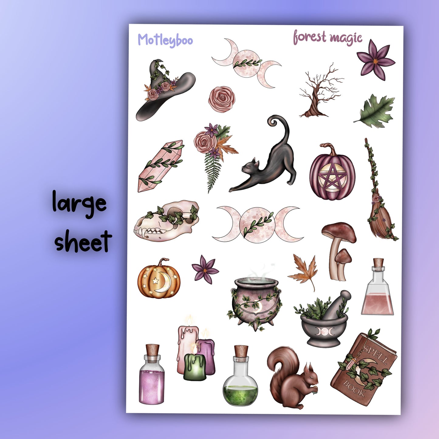 sticker sheet, planner stickers, vertical planner cute stickers, goth stickers, witch stickers, spooky stickers
