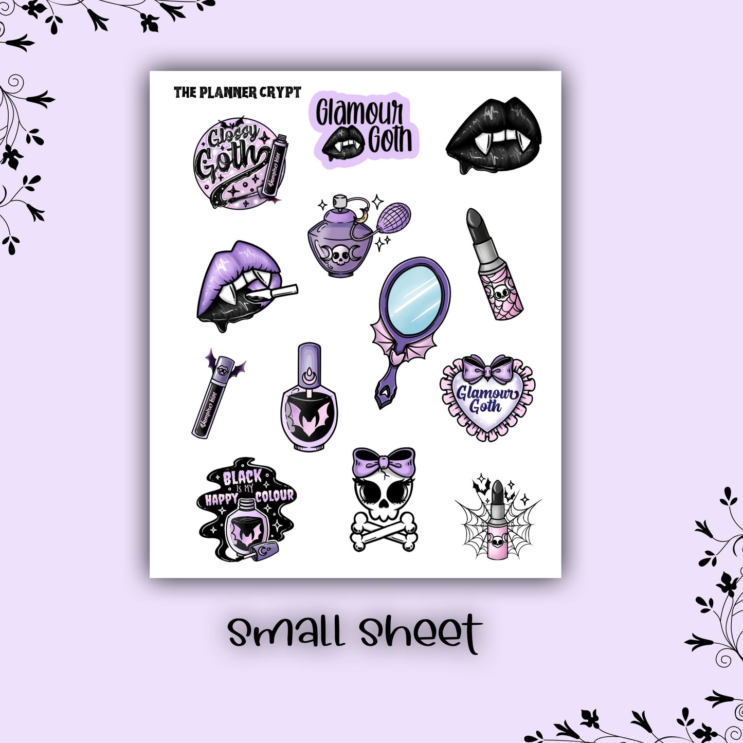 Planner stickers, vertical planner, deco planner stickers, weekly planner, gothic stickers, goth make up, goth planner, goth glamour