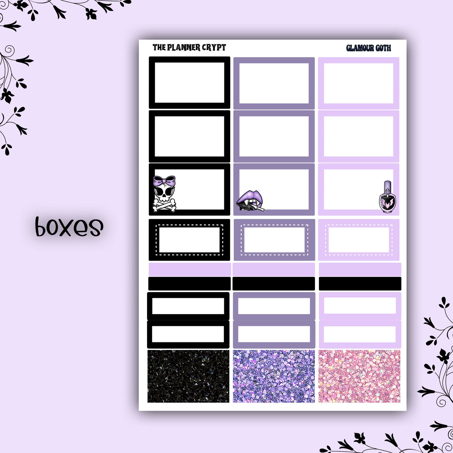 Weekly planner sticker kit, vertical planner stickers, goth planner, functional stickers, weekly planner, beauty stickers, glamour goth