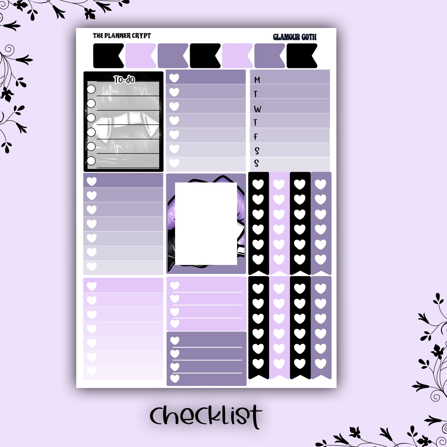 Weekly planner sticker kit, vertical planner stickers, goth planner, functional stickers, weekly planner, beauty stickers, glamour goth