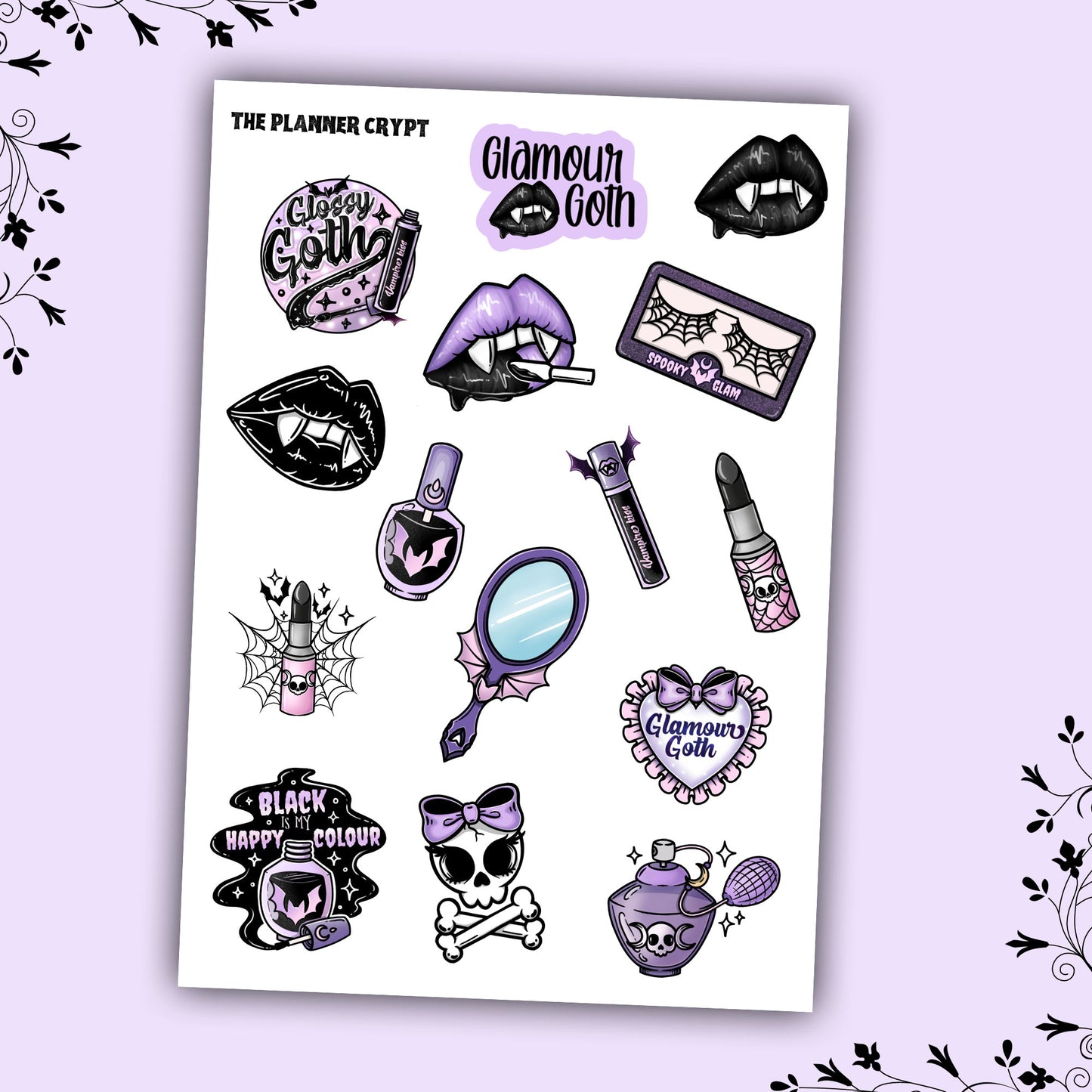 Planner stickers, vertical planner, deco planner stickers, weekly planner, gothic stickers, goth make up, goth planner, goth glamour