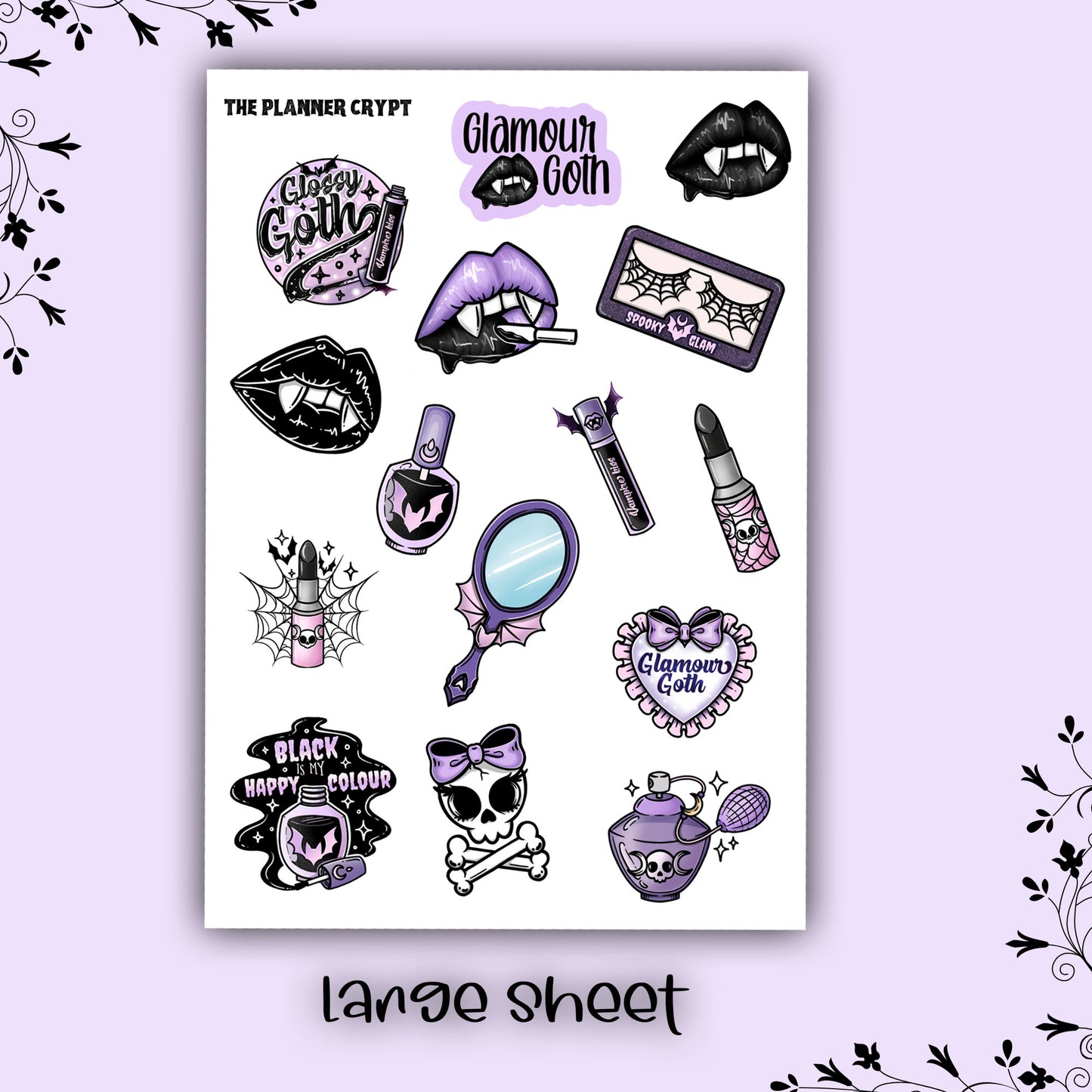 Planner stickers, vertical planner, deco planner stickers, weekly planner, gothic stickers, goth make up, goth planner, goth glamour