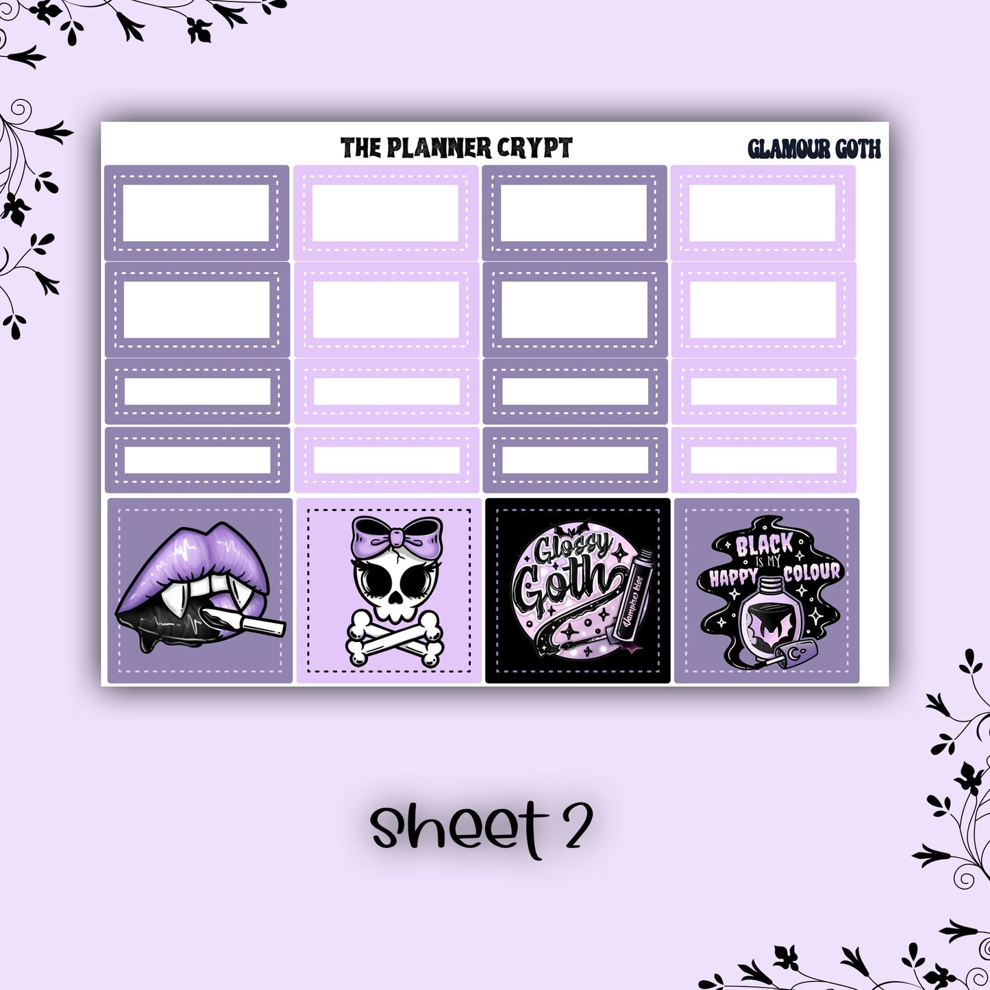 Monthly planner sticker kit, monthly stickers, goth planner, witch planner, functional stickers, vertical planner, undated, glamour goth