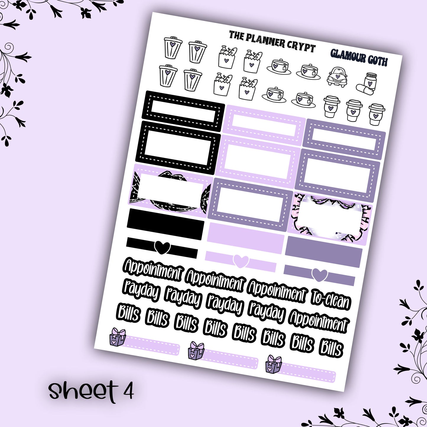 Monthly planner sticker kit, monthly stickers, goth planner, witch planner, functional stickers, vertical planner, undated, glamour goth