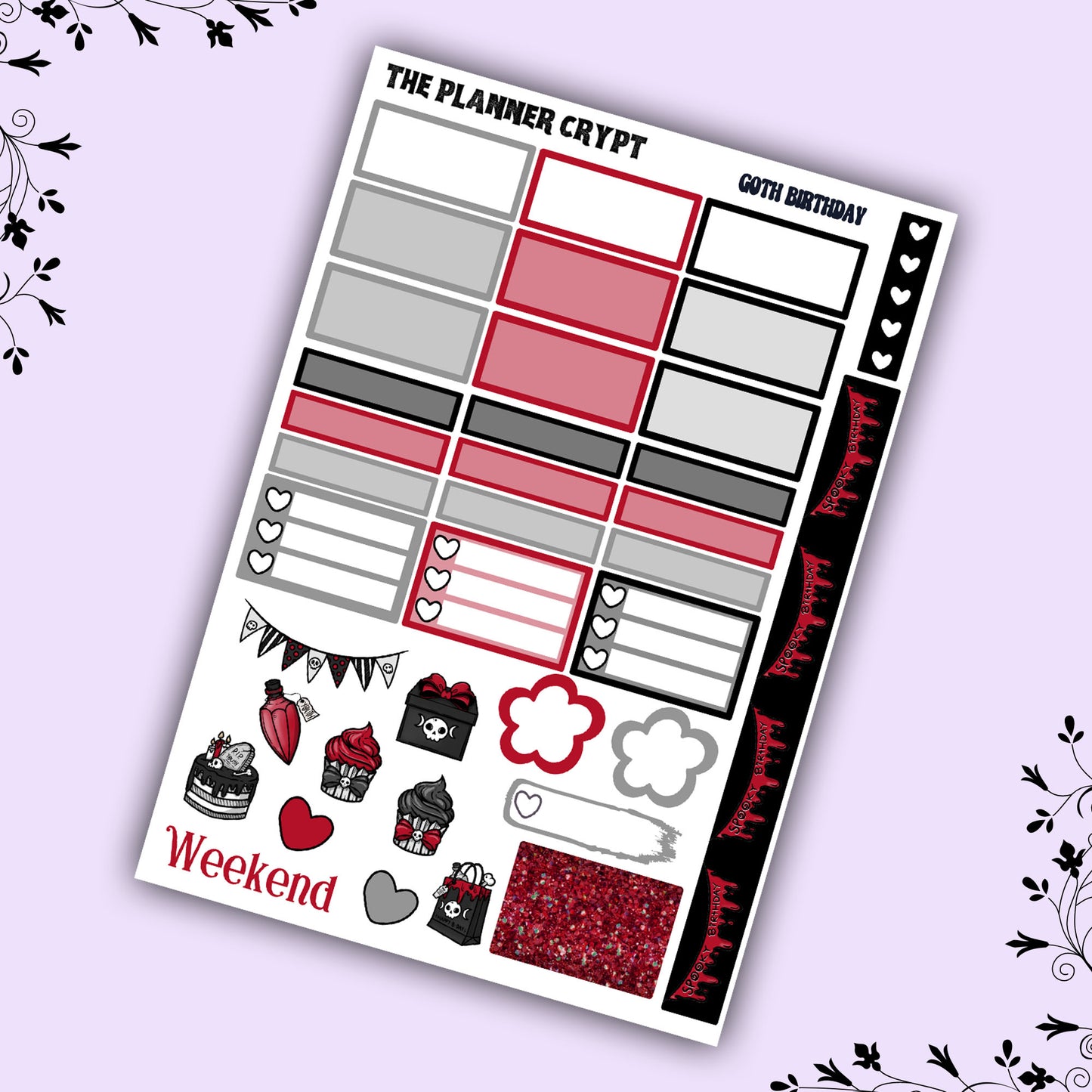 Hobonichi cousin weekly planner sticker kit, goth planner, goth birthday