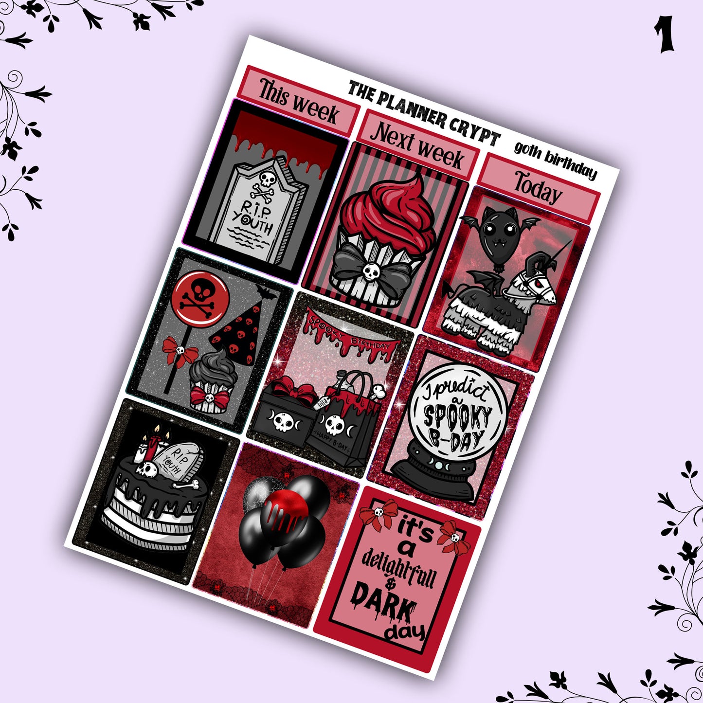 weekly planner sticker kit, planner stickers, goth stickers, spooky sticker kit, vertical planner, birthday stickers, , goth birthday