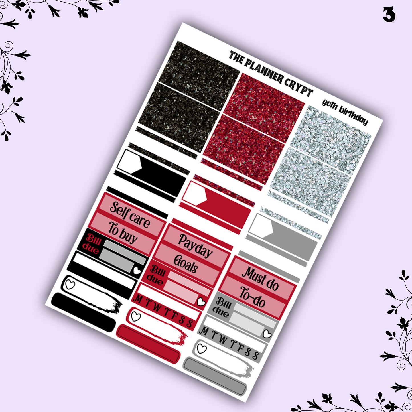 weekly planner sticker kit, planner stickers, goth stickers, spooky sticker kit, vertical planner, birthday stickers, , goth birthday