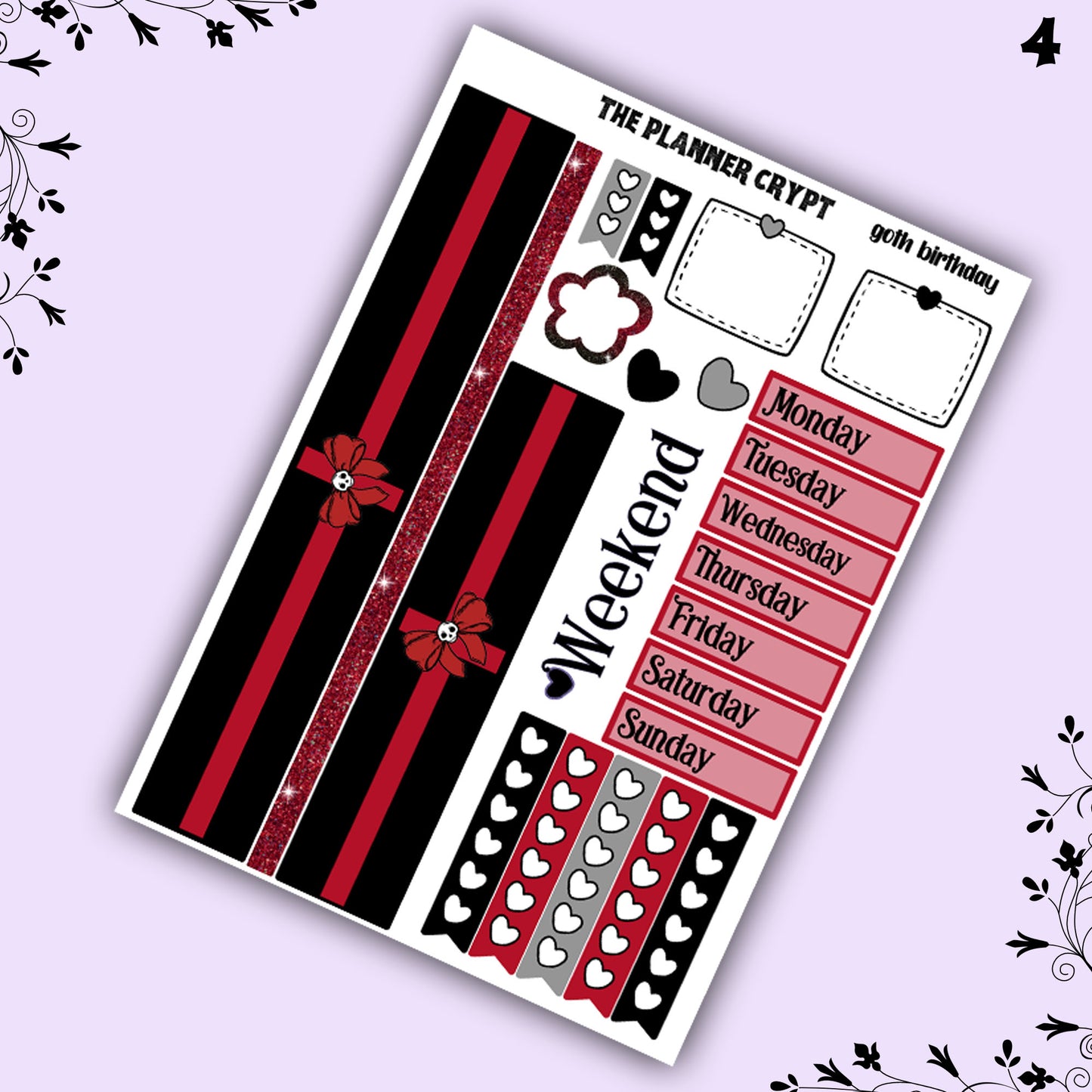weekly planner sticker kit, planner stickers, goth stickers, spooky sticker kit, vertical planner, birthday stickers, , goth birthday