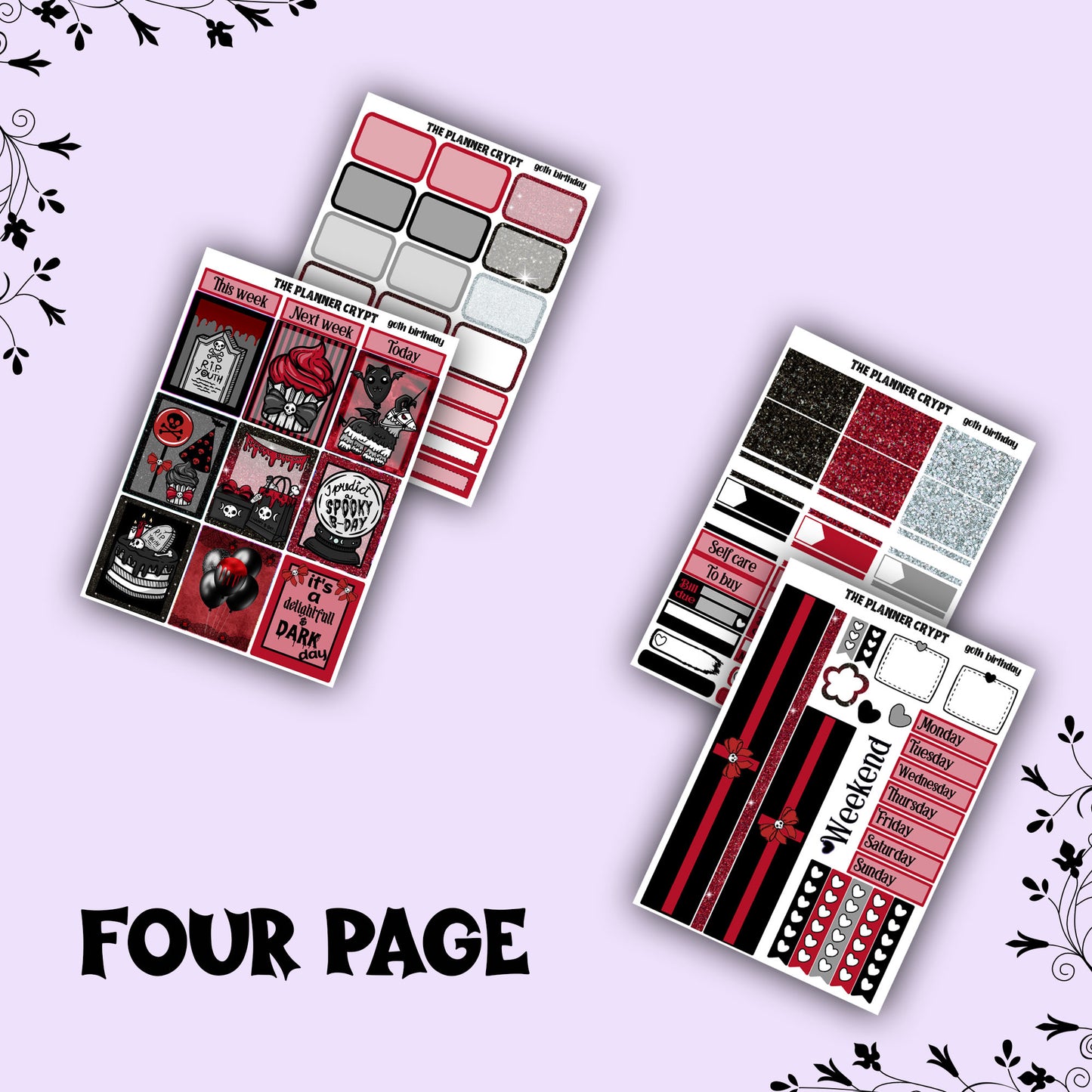 weekly planner sticker kit, planner stickers, goth stickers, spooky sticker kit, vertical planner, birthday stickers, , goth birthday