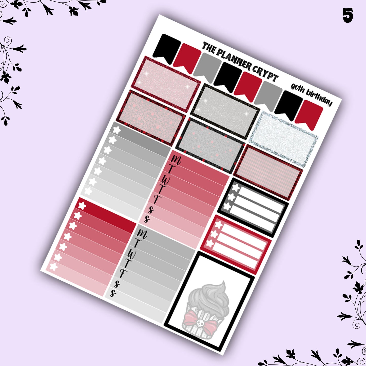 weekly planner sticker kit, planner stickers, goth stickers, spooky sticker kit, vertical planner, birthday stickers, , goth birthday