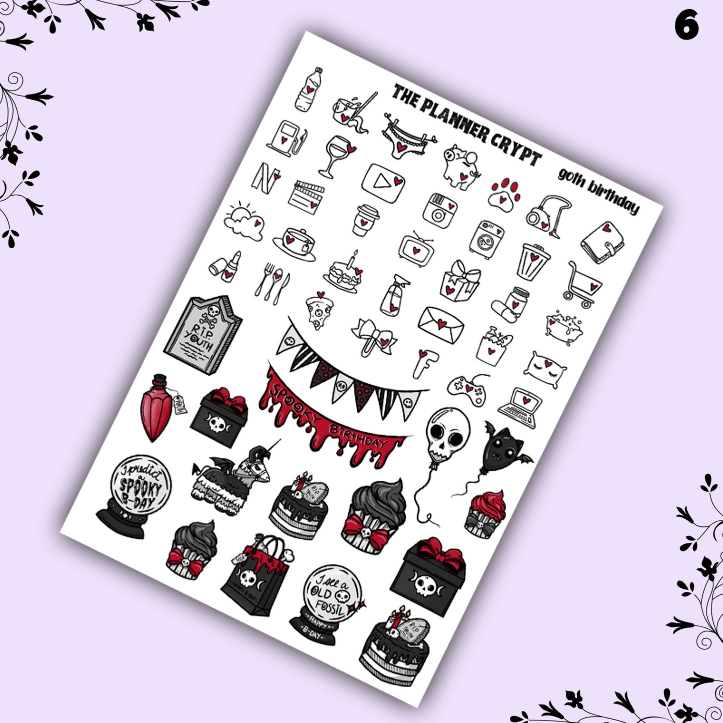 weekly planner sticker kit, planner stickers, goth stickers, spooky sticker kit, vertical planner, birthday stickers, , goth birthday