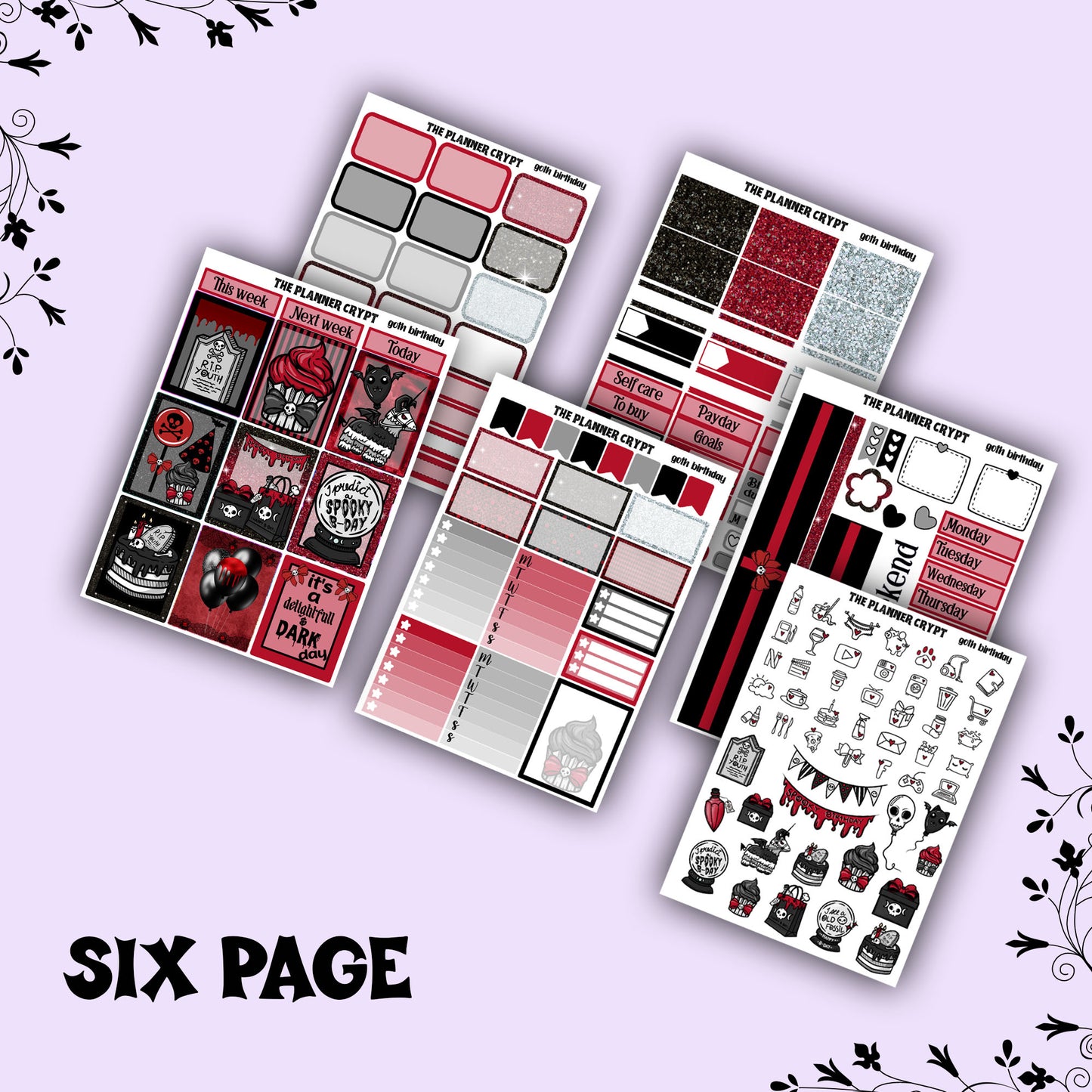 weekly planner sticker kit, planner stickers, goth stickers, spooky sticker kit, vertical planner, birthday stickers, , goth birthday