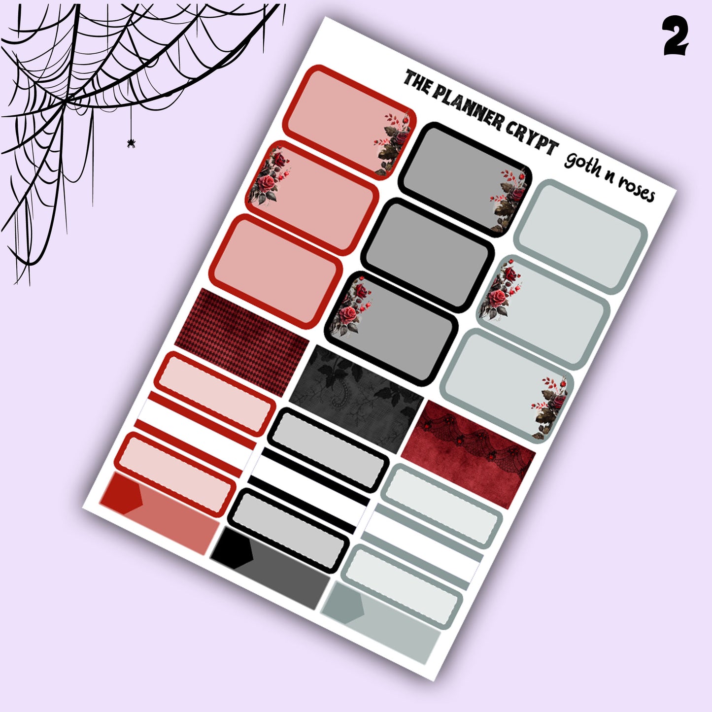 weekly planner sticker kit, goth planner, vertical planner, flower stickers, scrapbook stickers, stickers for planning, goth stickers