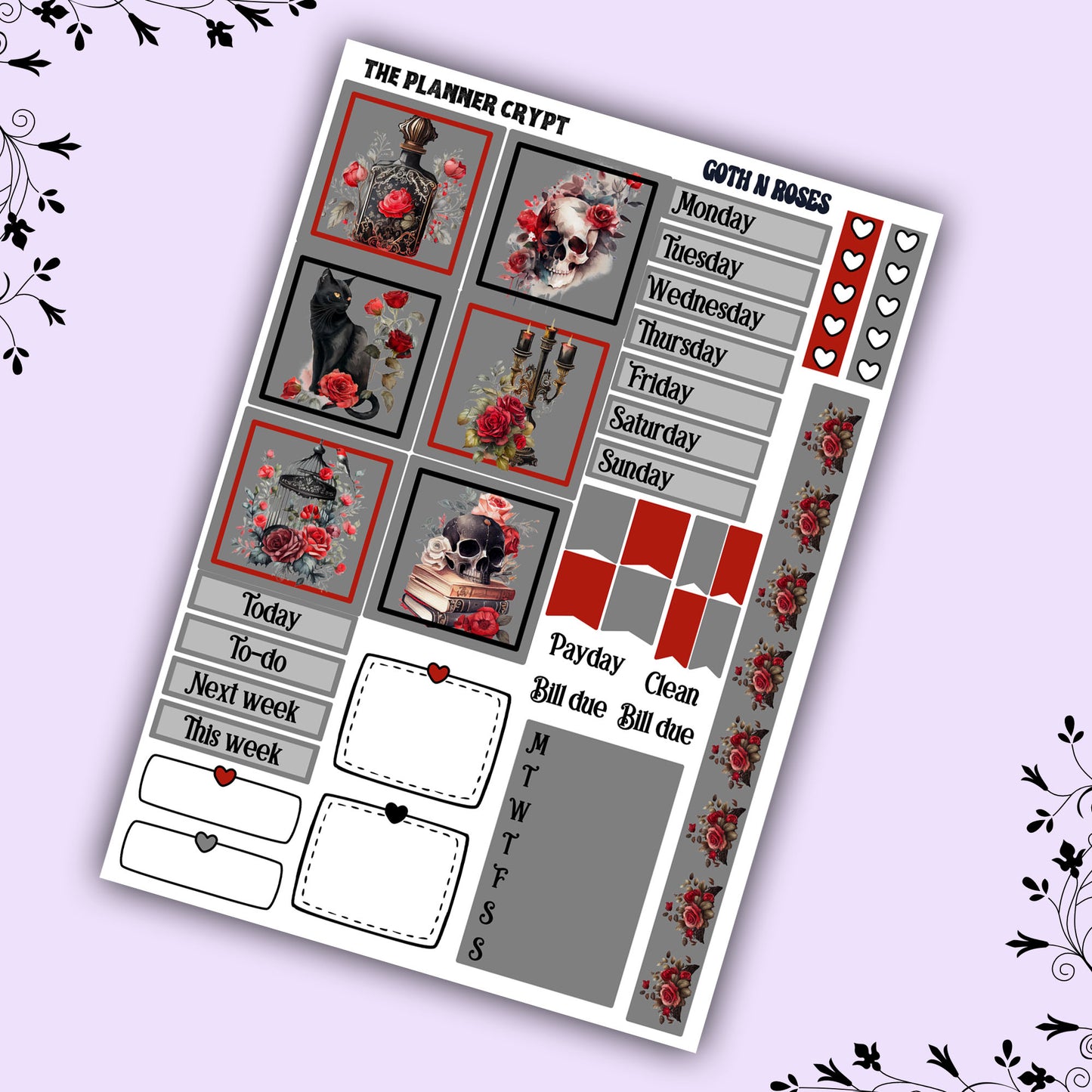 Gothic Hobonichi cousin planner sticker kit
