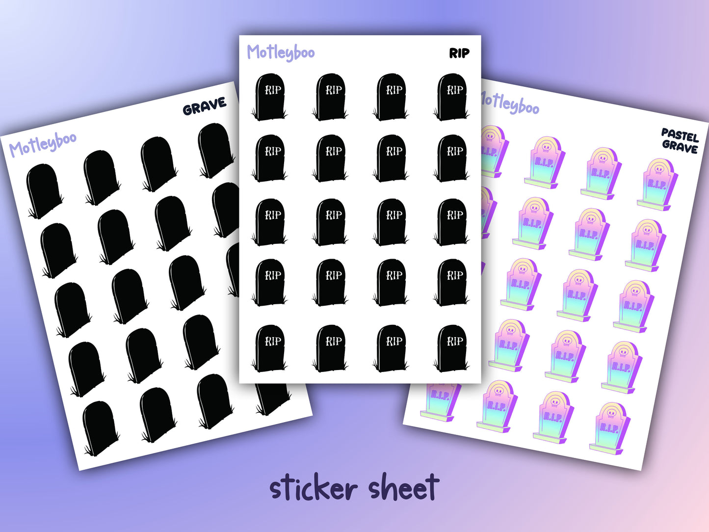 planner stickers, vertical planner, deco stickers, weekly planner, goth stickers, grave stickers, graveyard stickers, spooky stickers