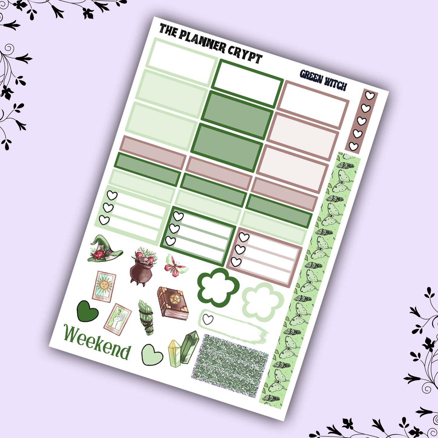 Hobonichi cousin weekly planner sticker kit, witch planner, green witch
