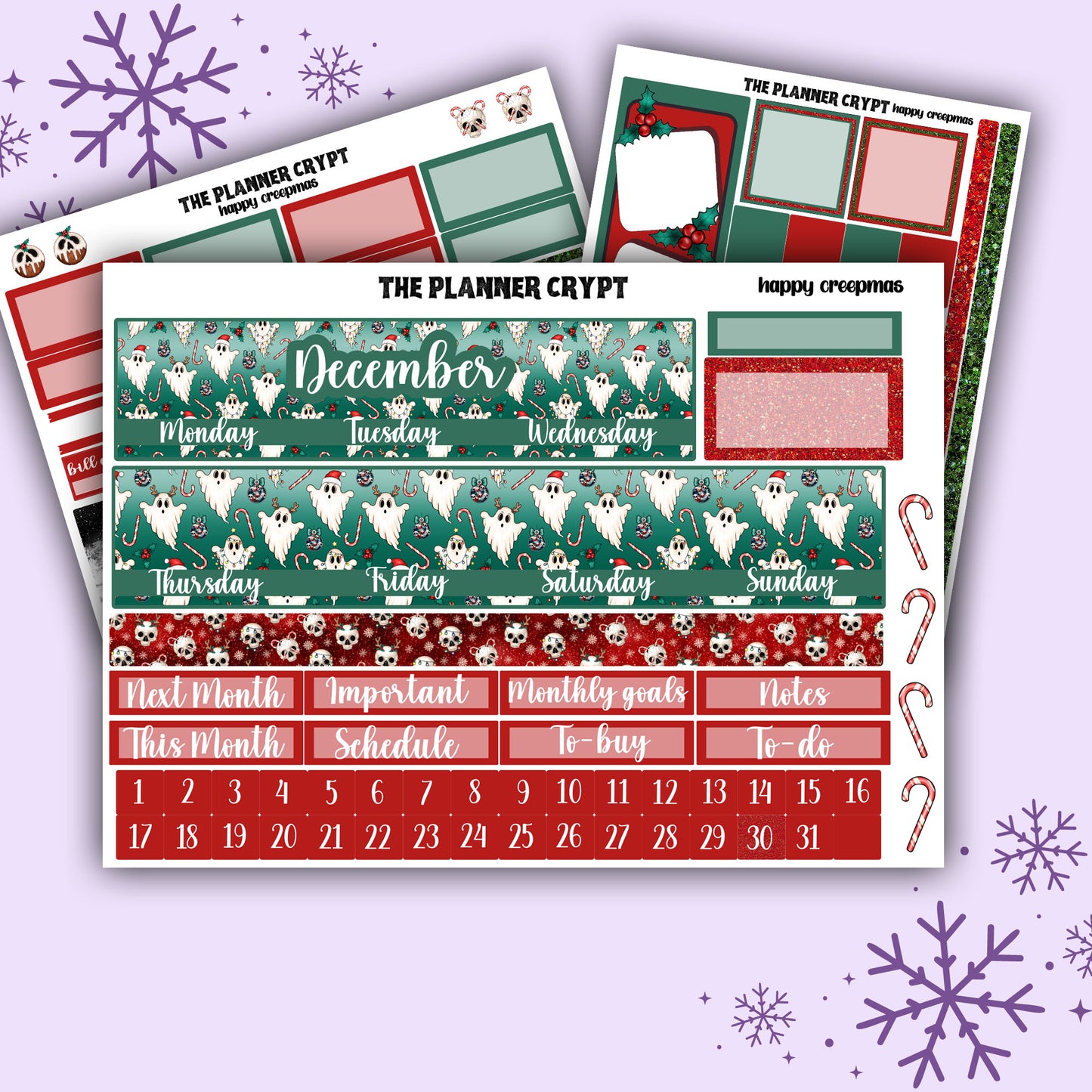 Monthly planner sticker kit, happy creepmas