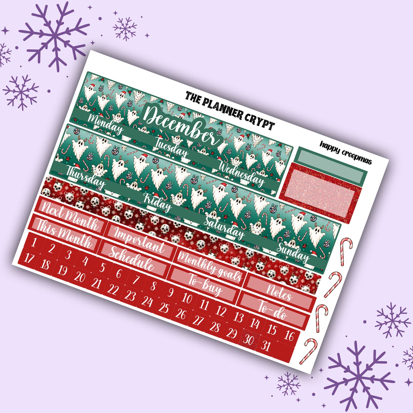 Monthly planner sticker kit, happy creepmas