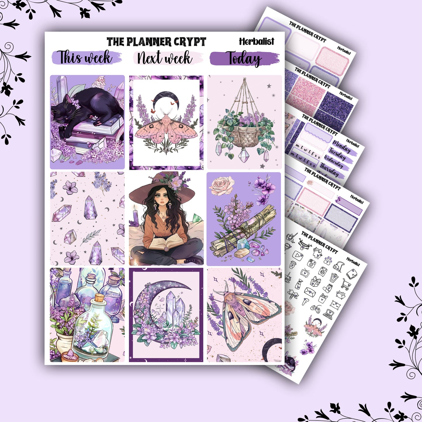 Pagan weekly planner sticker kit, witchy stickers, herbalist stickers