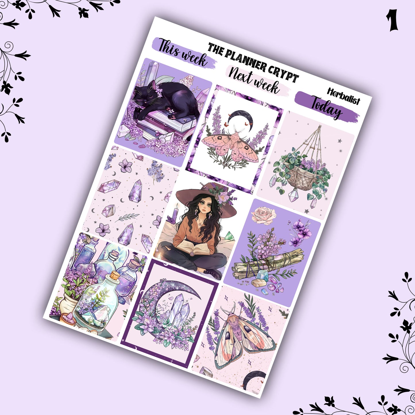 Pagan weekly planner sticker kit, witchy stickers, herbalist stickers