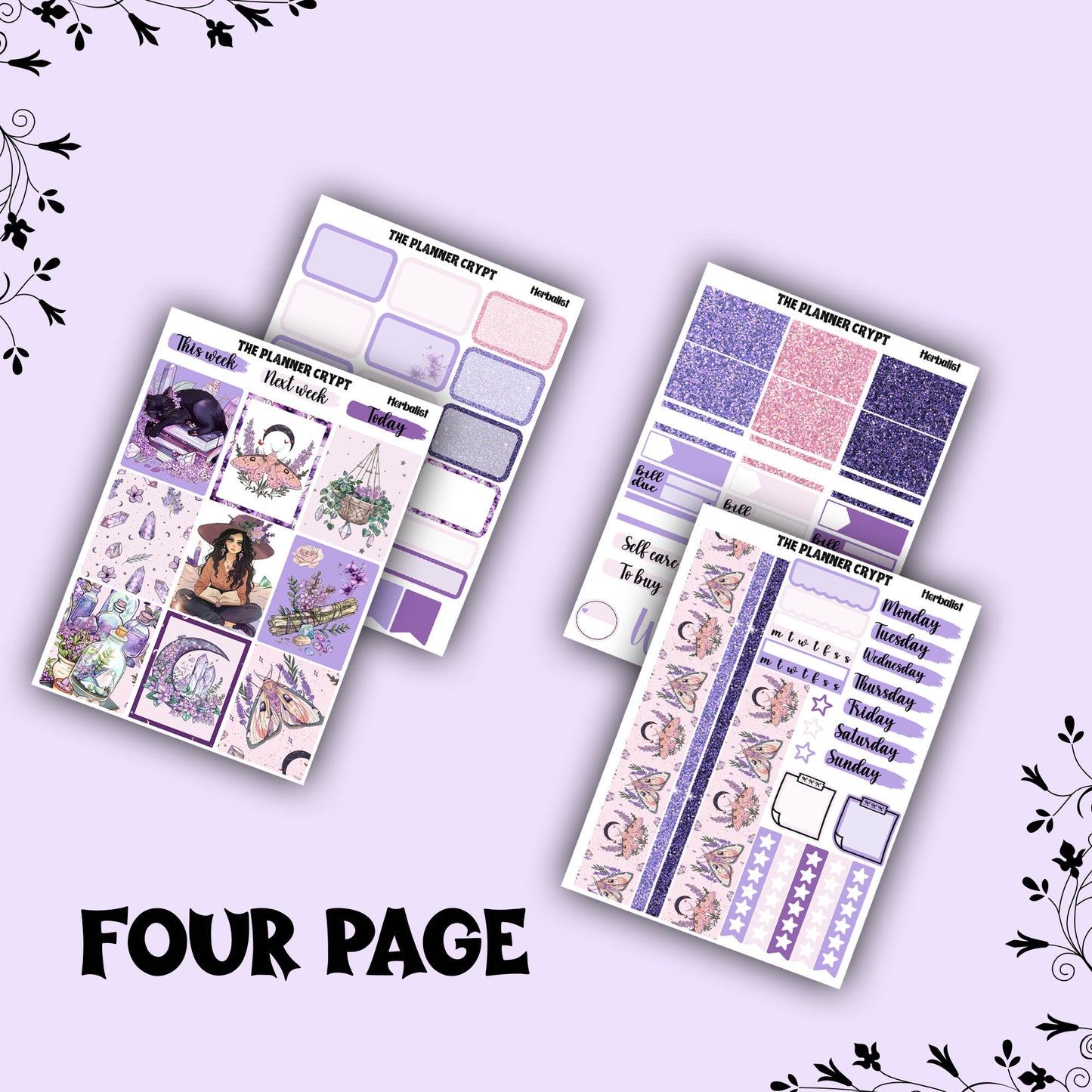 Pagan weekly planner sticker kit, witchy stickers, herbalist stickers