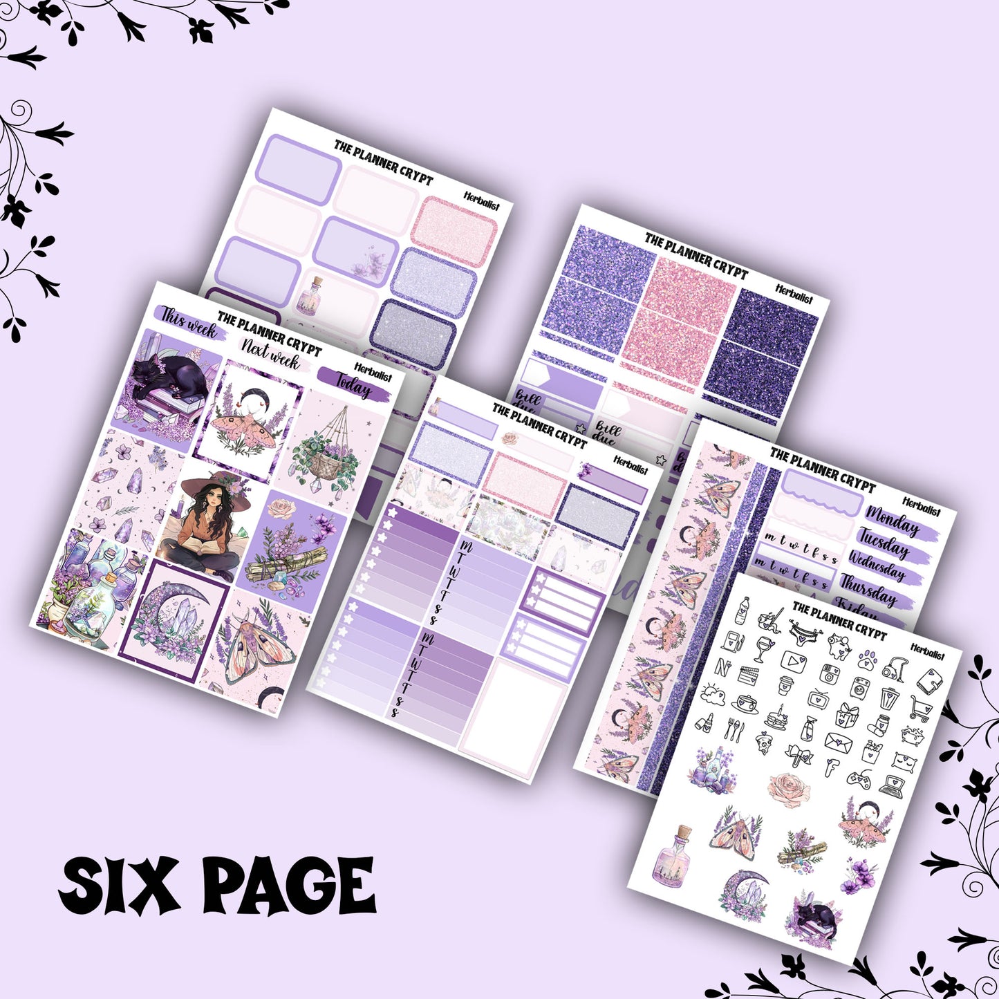 Pagan weekly planner sticker kit, witchy stickers, herbalist stickers