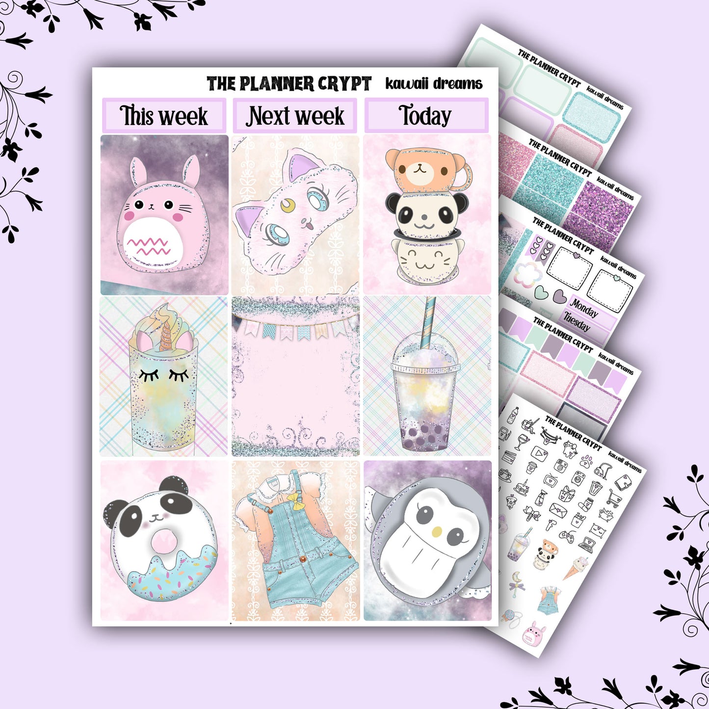 Weekly planner, sticker kit, pastel stickers, kawaii planner kit, planner stickers, vertical planner, kawaii dreams