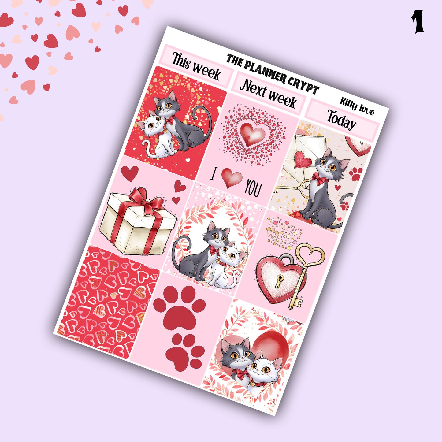 Valentines day weekly planner sticker kit, planner stickers, love stickers, vertical planner, journal stickers, planning stickers, love cats