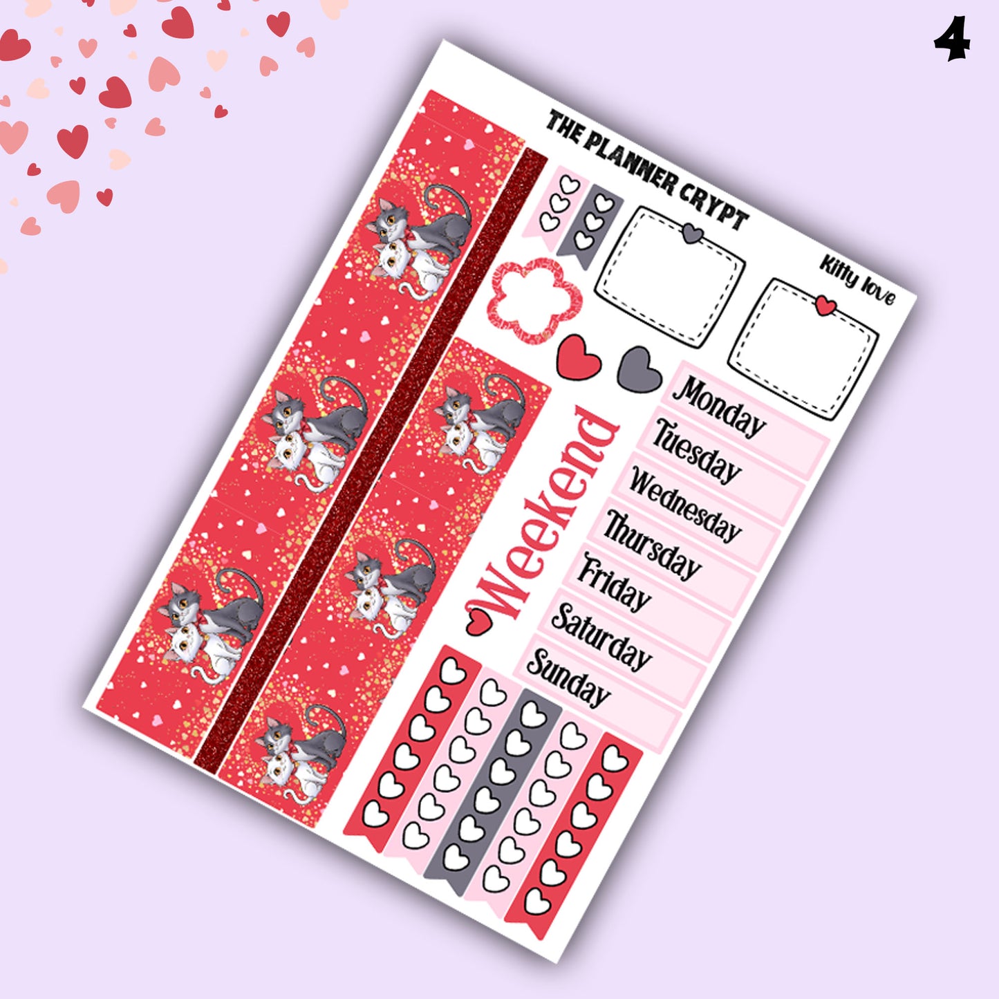 Valentines day weekly planner sticker kit, planner stickers, love stickers, vertical planner, journal stickers, planning stickers, love cats