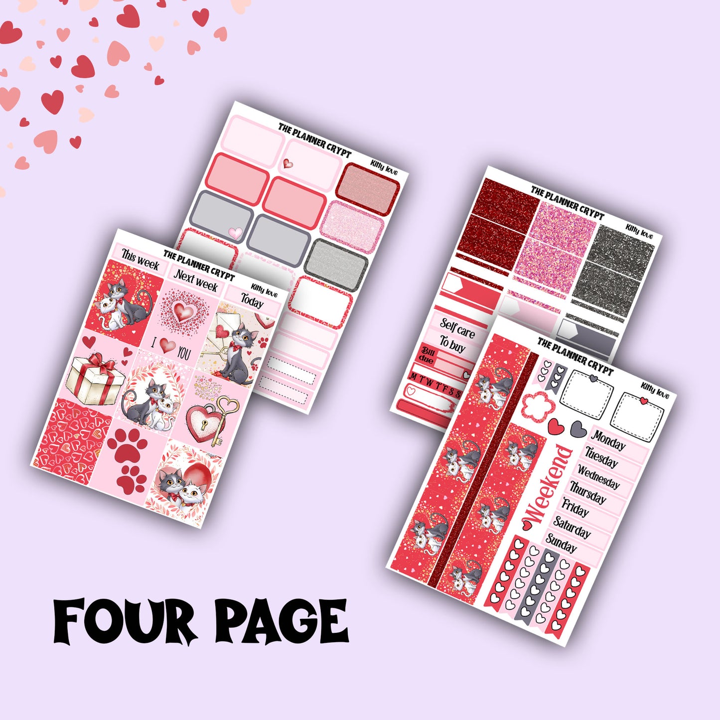 Valentines day weekly planner sticker kit, planner stickers, love stickers, vertical planner, journal stickers, planning stickers, love cats
