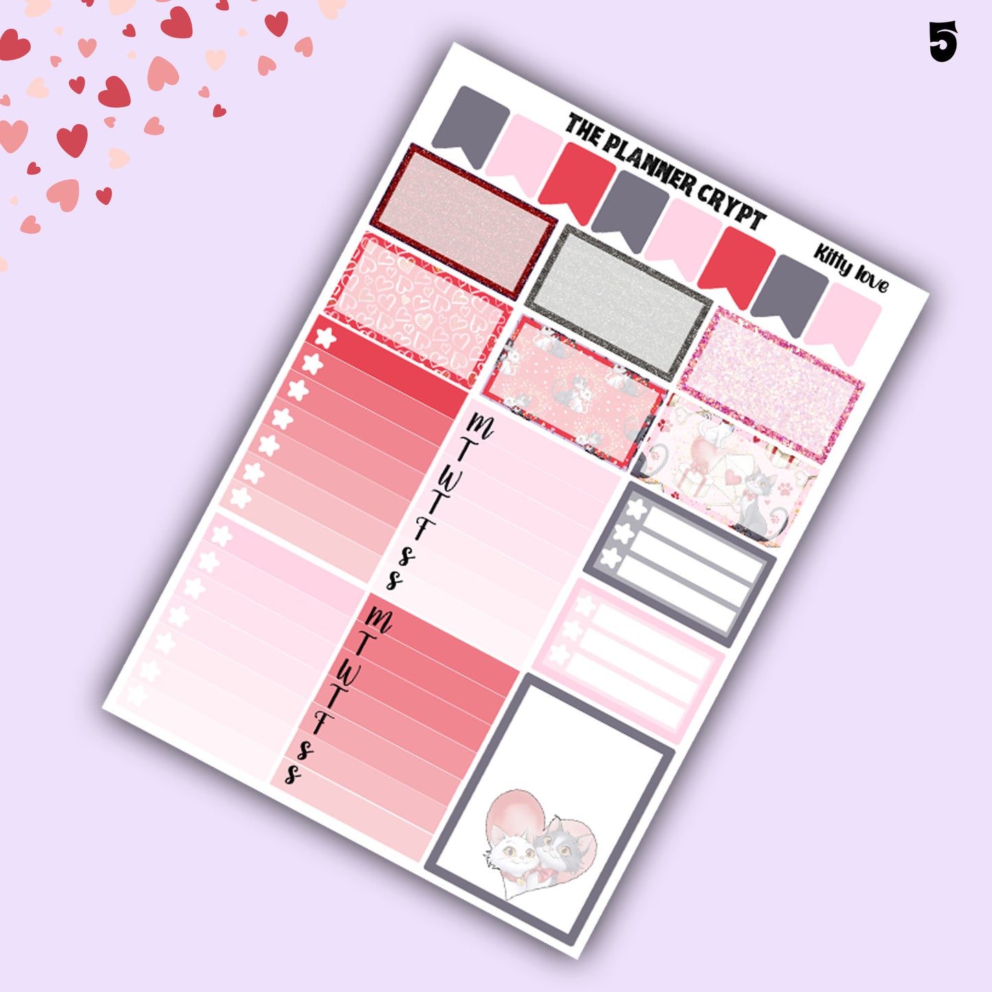 Valentines day weekly planner sticker kit, planner stickers, love stickers, vertical planner, journal stickers, planning stickers, love cats