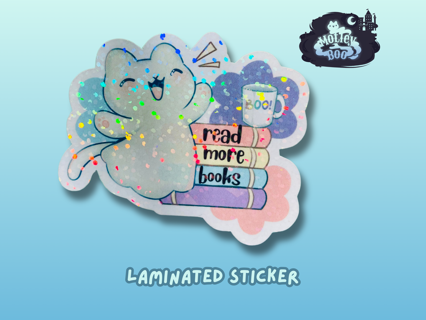 Read more books sticker, gifts for book lovers, ghost sticker, die cut sticker, laminate sticker, laptop sticker, vinyl sticker