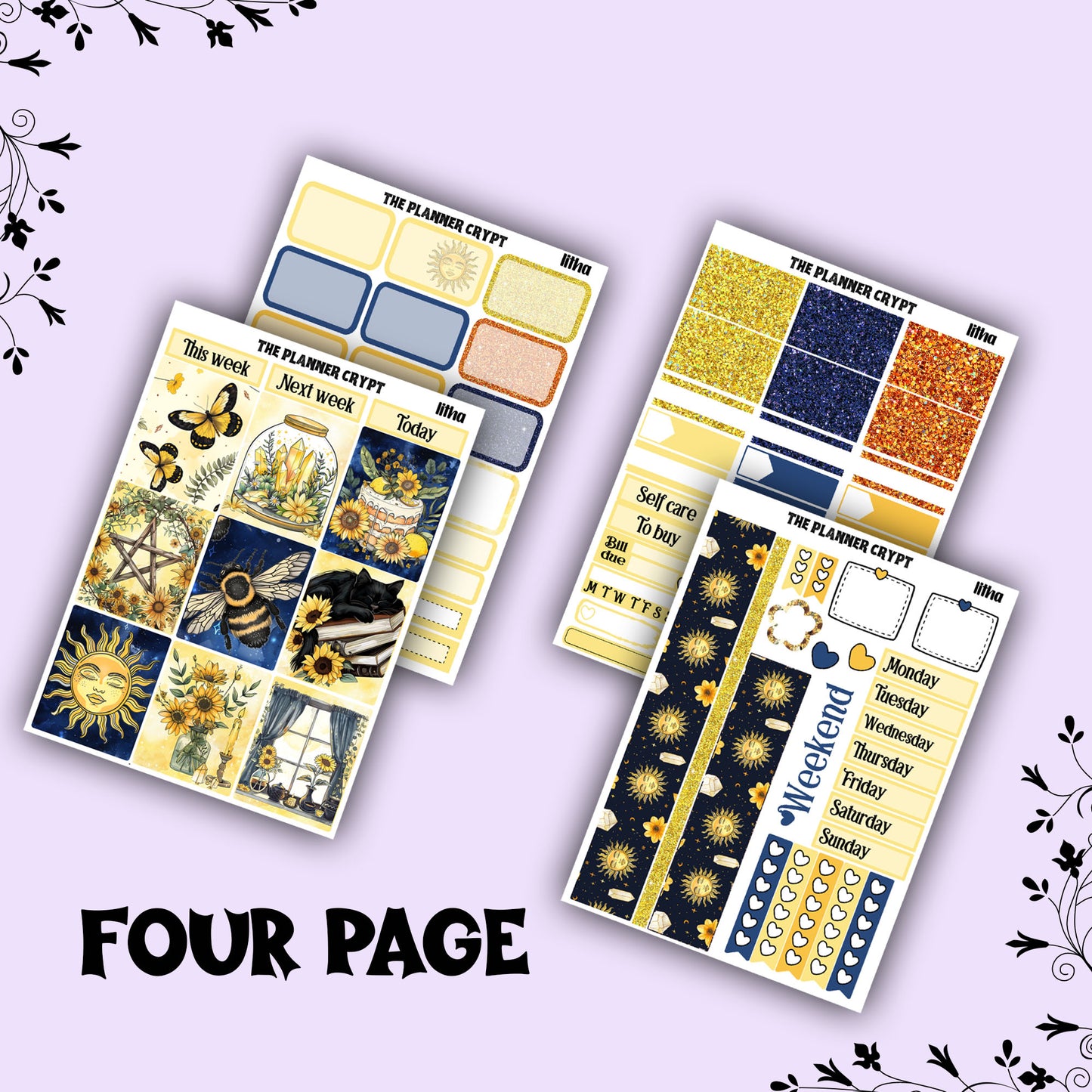 Litha weekly planner sticker kit, vertical kit, midsummer solstice