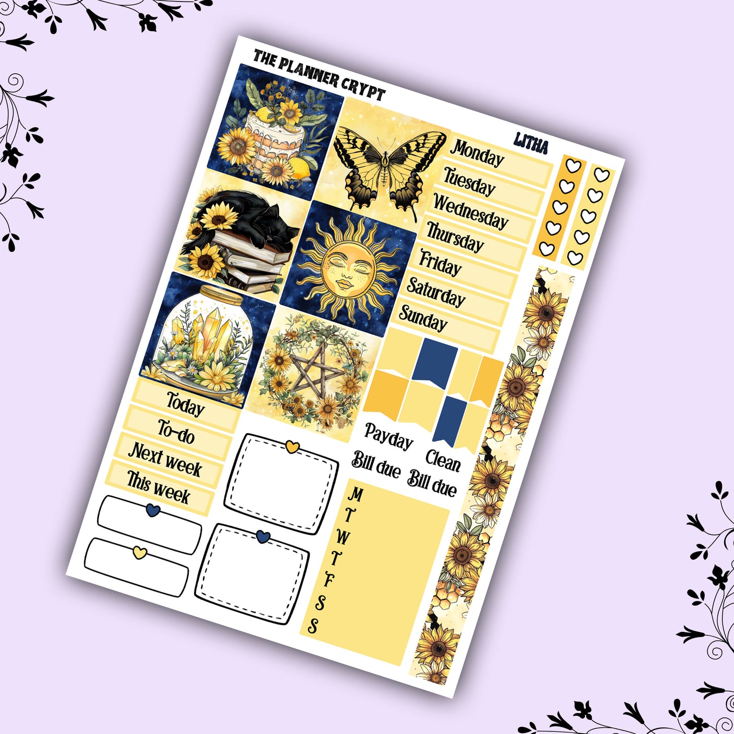 Litha Hobonichi cousin weekly planner sticker kit, midsummer solstice