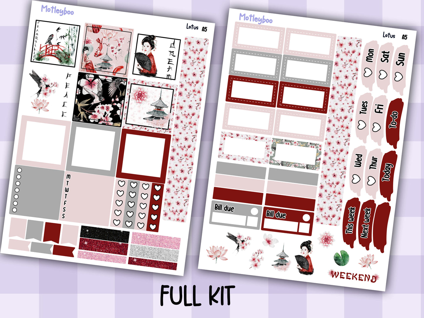 A5 Hobonichi cousin planner sticker kit, Japanese planner stickers, hobonichi cousin Lotus